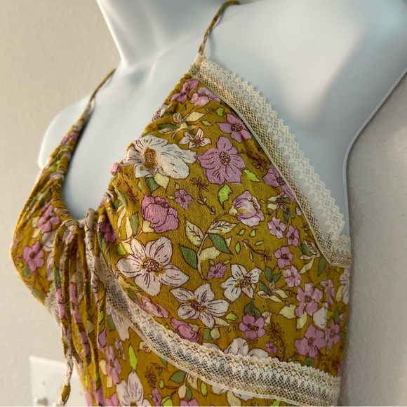 Free People All I wanted mustard yellow floral lace slip dress small - Picture 5 of 11